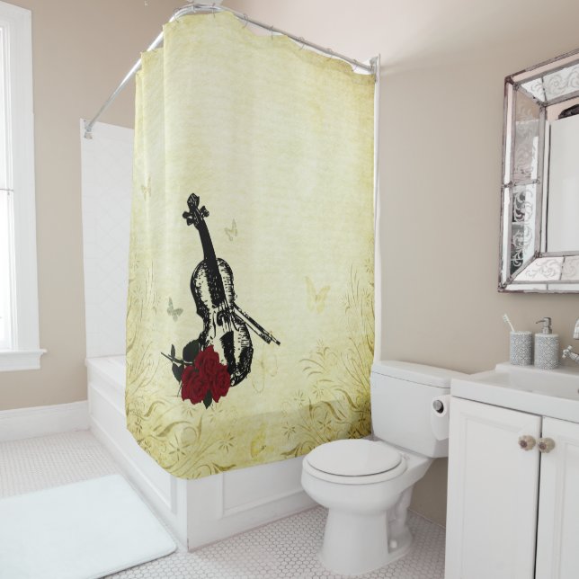 Rideaux De Douche Violon et antiquité Rose (En situation)
