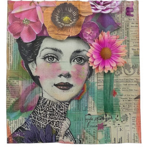 Rideaux De Douche Visage de collage de scrapbook vintage (5)