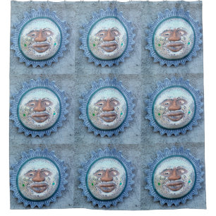 Rideaux De Douche visages solaires bleuâtres