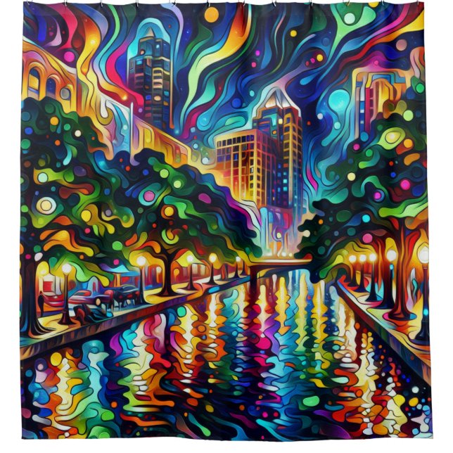 Rideaux De Douche Visions vibrantes : San Antonio Riverwalk psychédé (Devant)