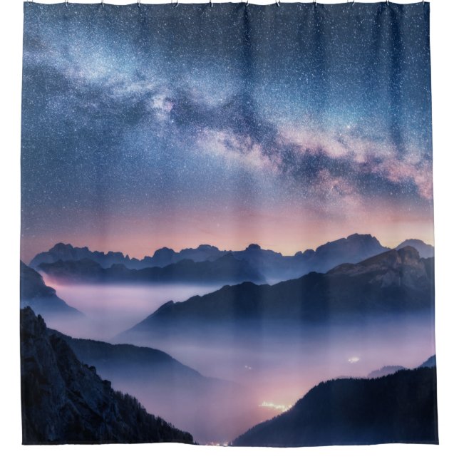 Rideaux De Douche Voie Lactée sur les montagnes dans le brouillard l (Devant)