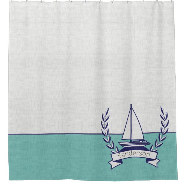 Rideaux De Douche Voilier nautique Turquoise Blue Navy été (Devant)