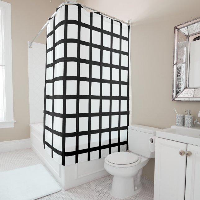 Rideaux De Douche Volet Fenêtre noir et blanc (En situation)