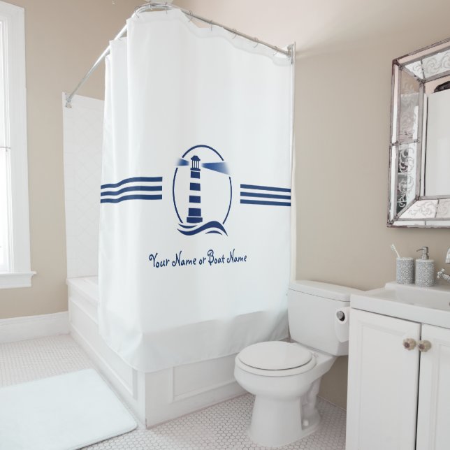 Rideaux De Douche Votre nom ou bateau phare classique nautique (En situation)