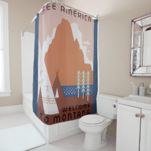 Rideaux De Douche Voyez l'Amérique Bienvenue au Montana, Voyage Vint