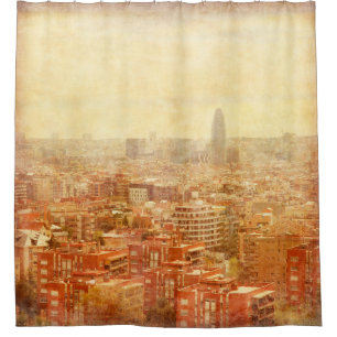 Rideaux De Douche Vue de Barcelone en grunge et style rétro. barce