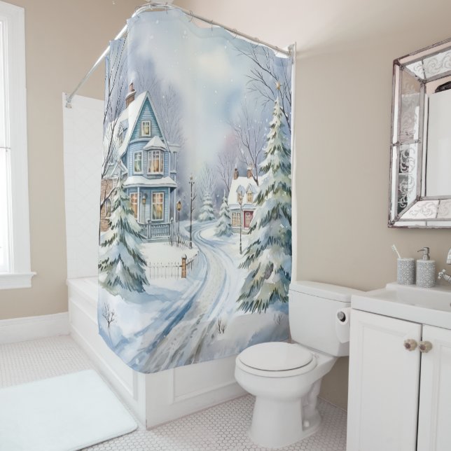 Rideaux De Douche Vue d'hiver de la maison victorienne (En situation)