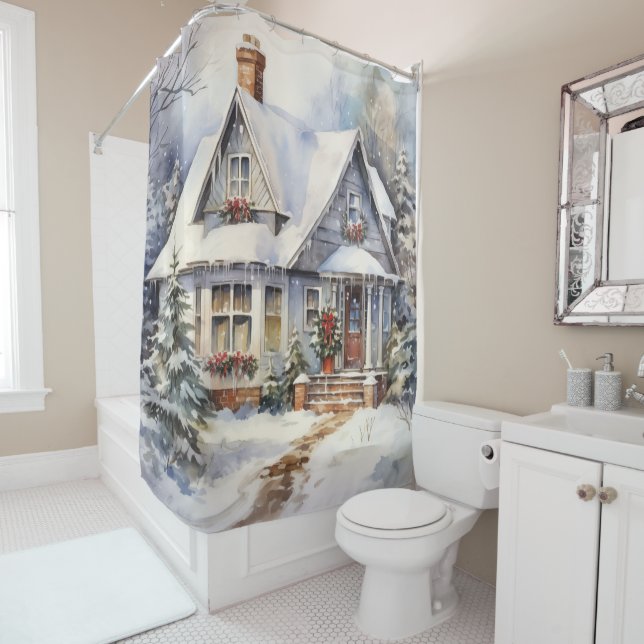 Rideaux De Douche Vue d'hiver de la maison victorienne (En situation)