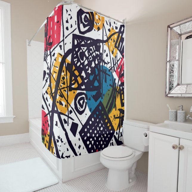 Rideaux De Douche Wassily Kandinsky - Petits Mondes V Art Abstrait (En situation)