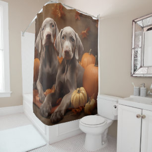 Rideaux De Douche Weimaraner Chiot Automne Citrouille délice