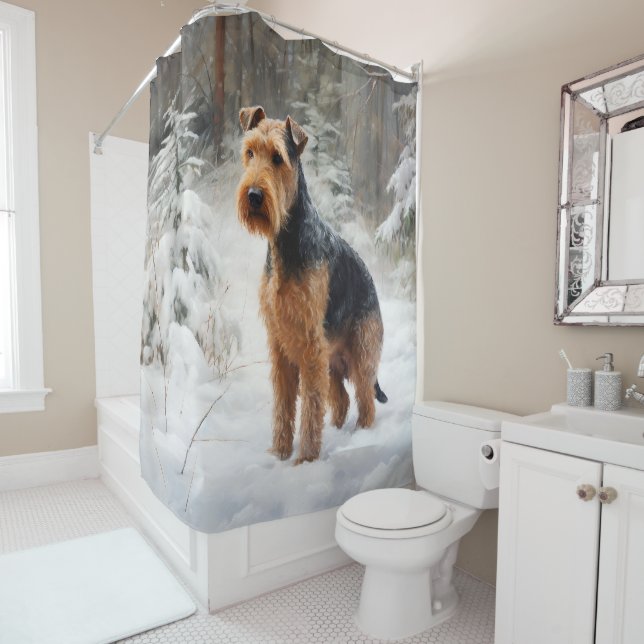 Rideaux De Douche Welsh Terrier Laisser Neige Noël (En situation)