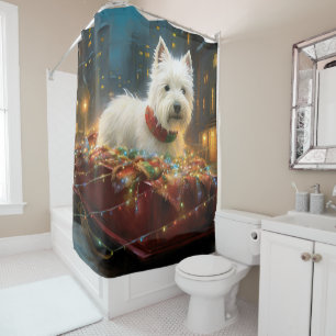 Rideaux De Douche West Highland White Terrier Festif de Noël