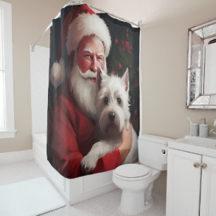 Rideaux De Douche West Highland White Terrier Santa Claus Noël