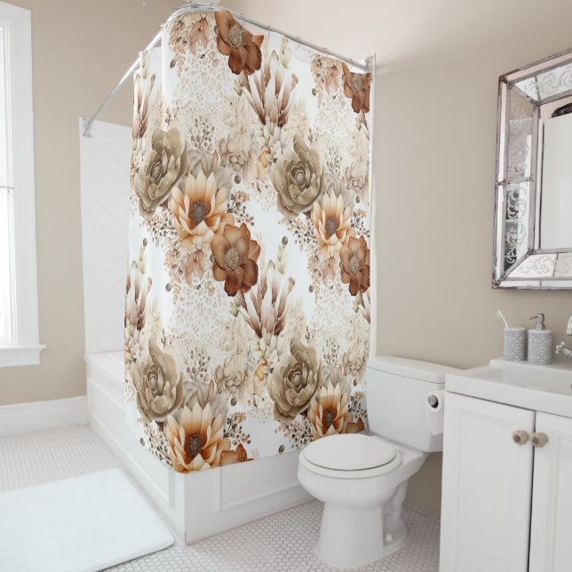 Rideaux De Douche Western Brown Cream Southwest Floral (En situation)