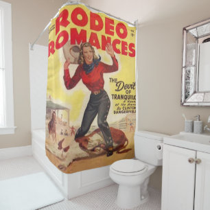 Rideaux De Douche Western Rodeo Cowgirl Tying Calf Rodeo Romance