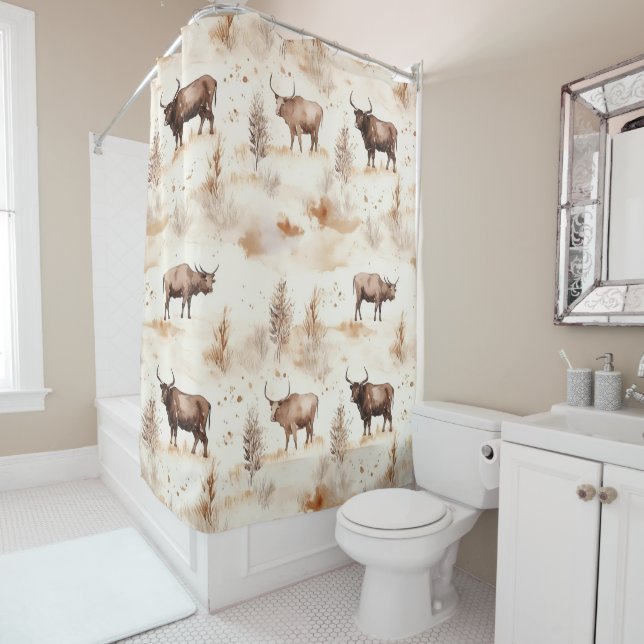Rideaux De Douche Western Southwest Animal Highland Cow (En situation)