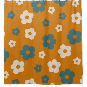 Rideaux De Douche Whimsical Brown & Blue Floral Retro, Gai