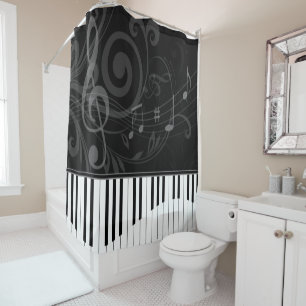 Rideaux De Douche Whimsical piano and musical notes