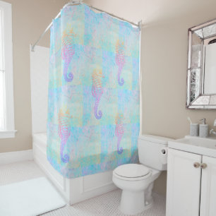 Rideaux De Douche Whimsical Rainbow Pastels Sea Horse