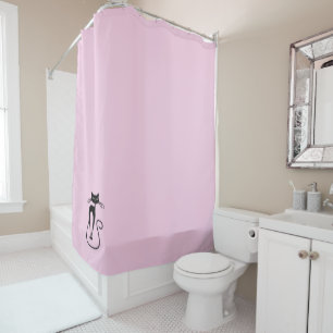 Rideaux De Douche Whimsical Skinny Chat noir rose