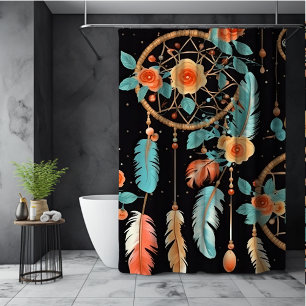 Rideaux De Douche Whimsscatcher bouho floral noir foncé turquoise