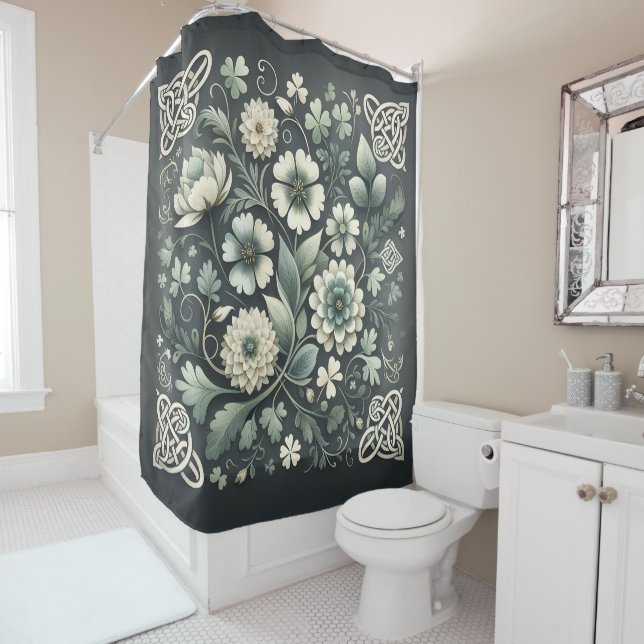 Rideaux De Douche Whispered Clover Knotwork Garden (En situation)