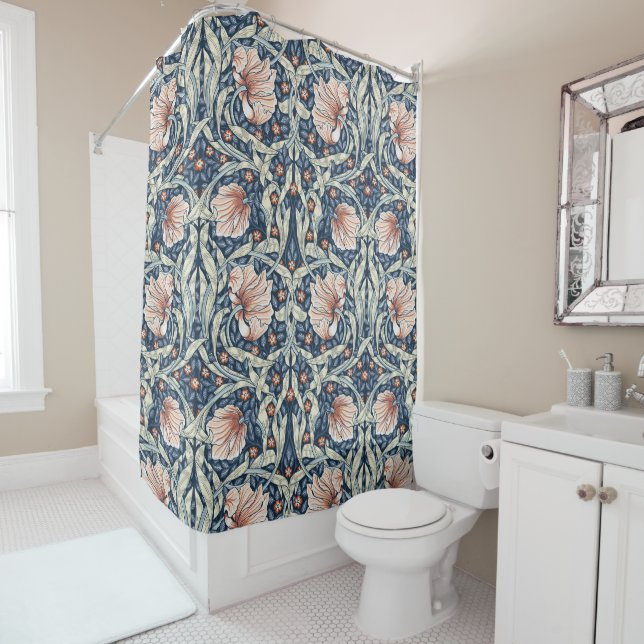 Rideaux De Douche Wiiliam Morris, Blue impernel, Art nouveau (En situation)