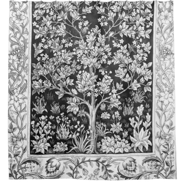 Rideaux De Douche William Morris - Arbre De Vie Noir Et Blanc (Devant)