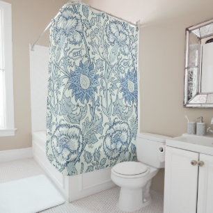 Rideaux De Douche William Morris Beau motif floral, bleu, rose