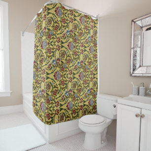 Rideaux De Douche William Morris bleu Vintage rouge