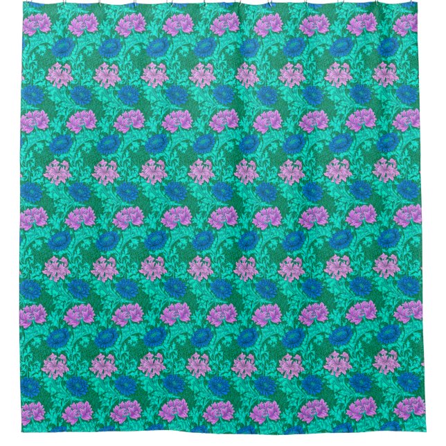Rideaux De Douche William Morris Chrysanthemums, Lime Green & Aqua (Devant)