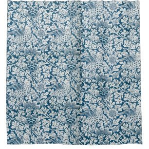 Rideaux De Douche William Morris Fleurs Vintages Oiseaux Bleu Blanc