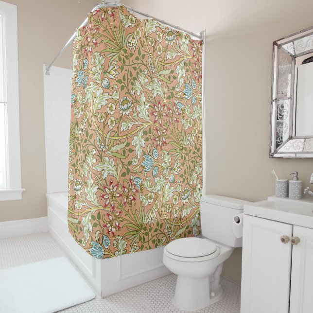 Rideaux De Douche William Morris Floral Fleurs rose Bleu (En situation)
