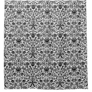 Rideaux De Douche William Morris Hyacinth Imprimer, noir, blanc et g