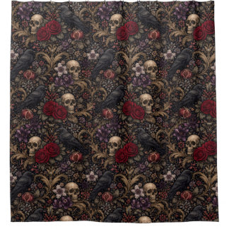 Rideaux De Douche William Morris Inspired Pattern Gothic Skulls