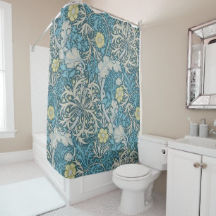 Rideaux De Douche William Morris, motif Art nouveau, algues, bleu, f