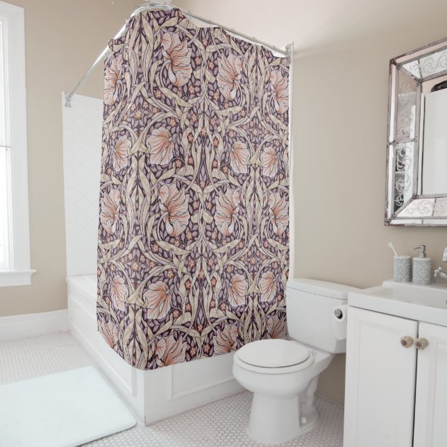 Rideaux De Douche William Morris, pimpernel brun, Art nouveau (En situation)