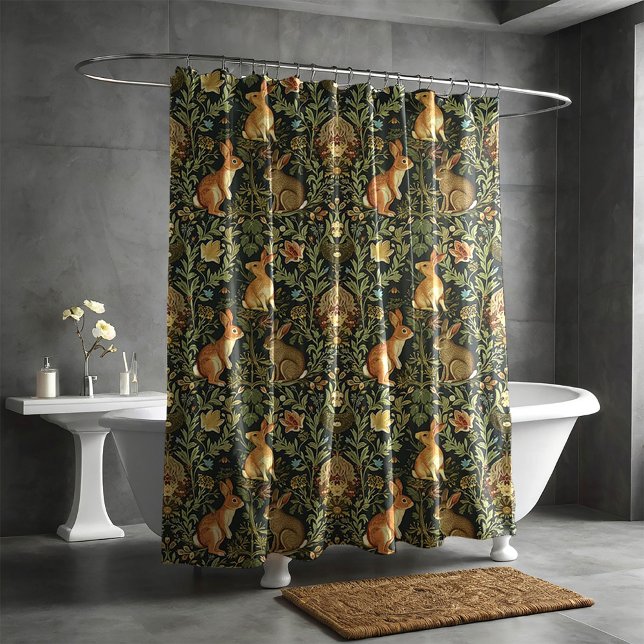 Rideaux De Douche William Morris Woodland Lapins floraux Noël (Créateur téléchargé)