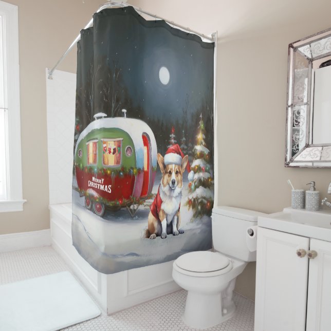Rideaux De Douche Winter Corgi Caravan Christmas Adventure (En situation)