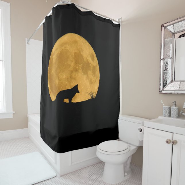 Rideaux De Douche Wolf Silhouetted in Bright Moon (En situation)