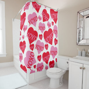 Rideaux De Douche XOXO Valentine Rouge Coeur Rose Hugs Baisers Blanc