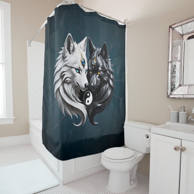 Rideaux De Douche Yin Yang Wolves. (En situation)