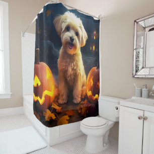 Rideaux De Douche Yorkipoo d'Halloween avec citrouilles effrayant