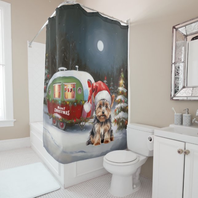 Rideaux De Douche Yorkshire Terrier Caravan Christmas Adventure (En situation)