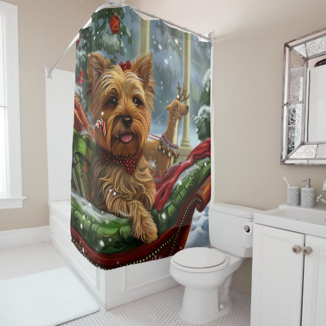 Rideaux De Douche Yorkshire Terrier Chien Fête de Noël (En situation)