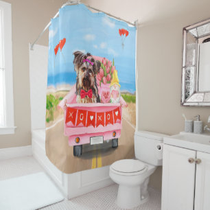 Rideaux De Douche Yorkshire Terrier Chien Valentine's Day Truck