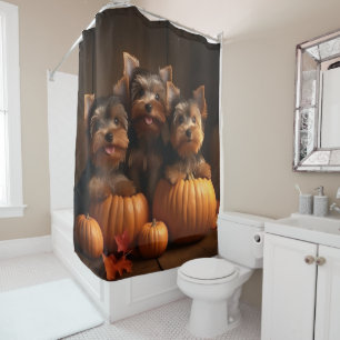 Rideaux De Douche Yorkshire Terrier Chiot Automne Citrouille délice