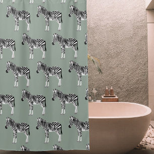Rideaux De Douche Zebra Exotic Animal Motif Sage Green