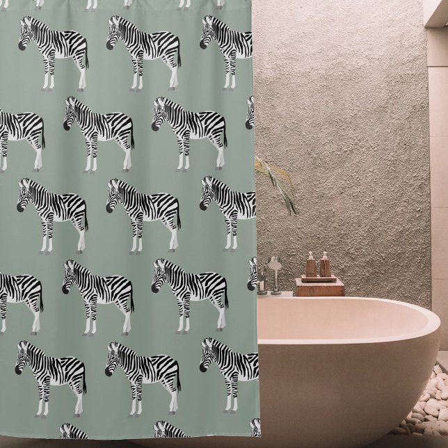 Rideaux De Douche Zebra Exotic Animal Motif Sage Green (Zebra Exotic Animal Pattern Sage Green Shower Curtain)