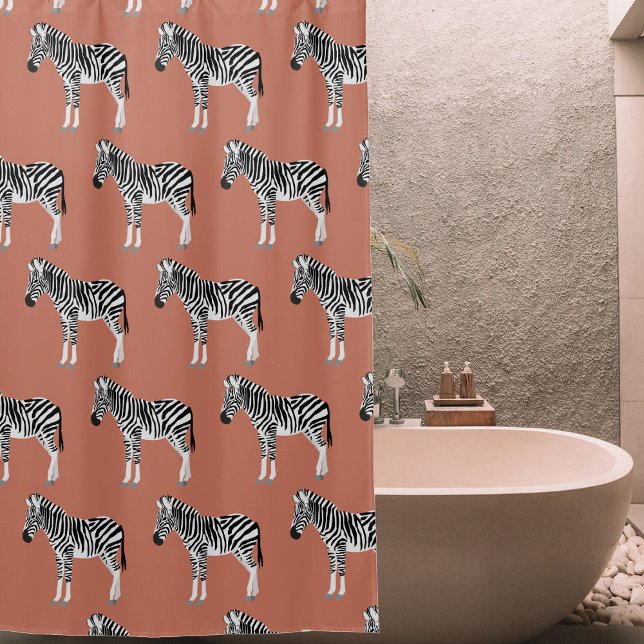 Rideaux De Douche Zebra Exotic Animal Motif Terracotta (Zebra Exotic Animal Pattern Terracotta Shower Curtain)